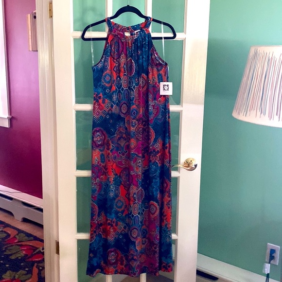 Anne Klein Maxi Halter Dress, Gorgeous Geometric Print, Size 6 - Picture 8 of 14